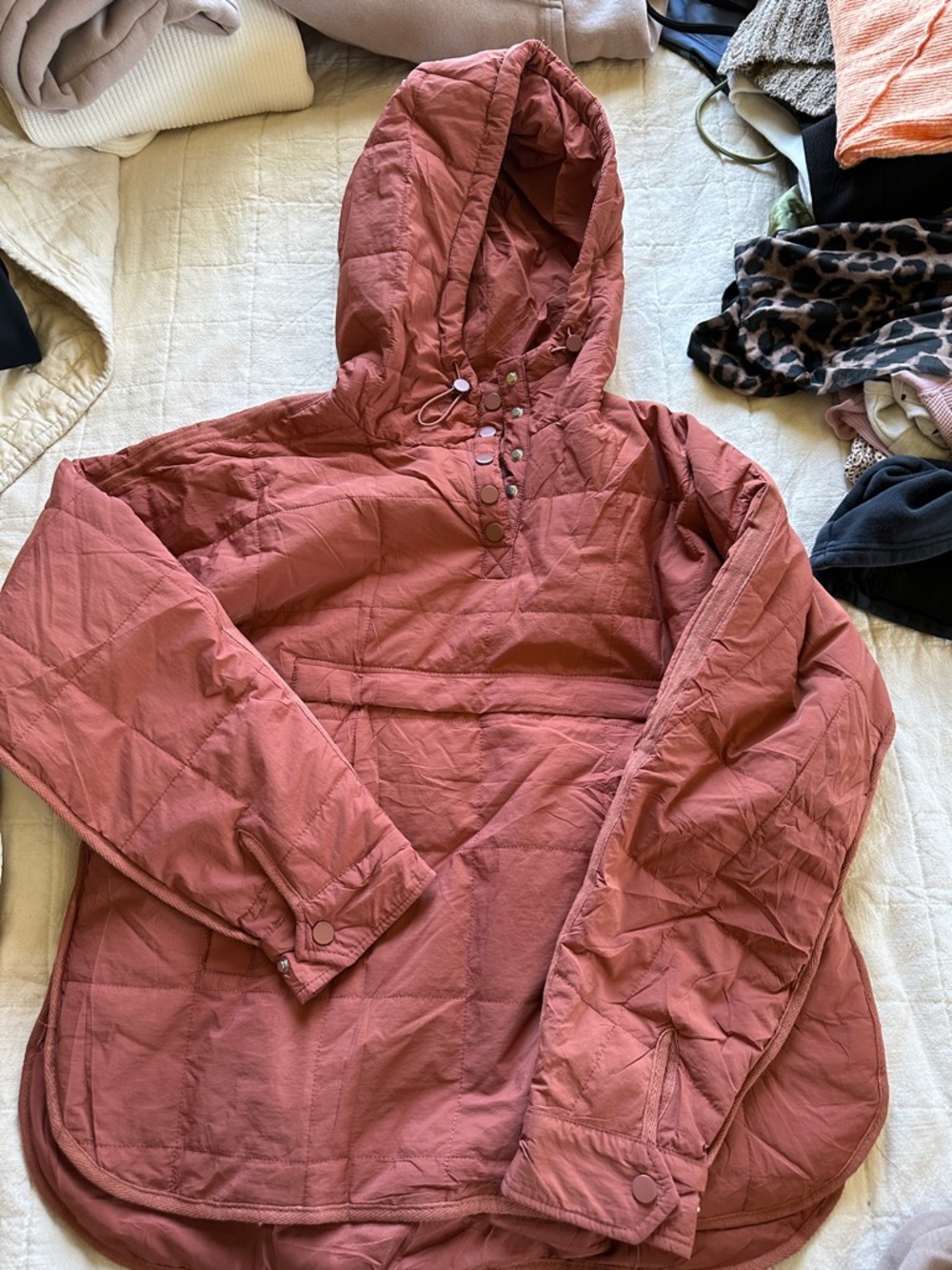 Women’s Hooded Quilted Pullover Jacket - Dusty Rose